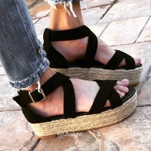 BLACK SUEDE ESPADRILLE PLATFORM SANDAL
